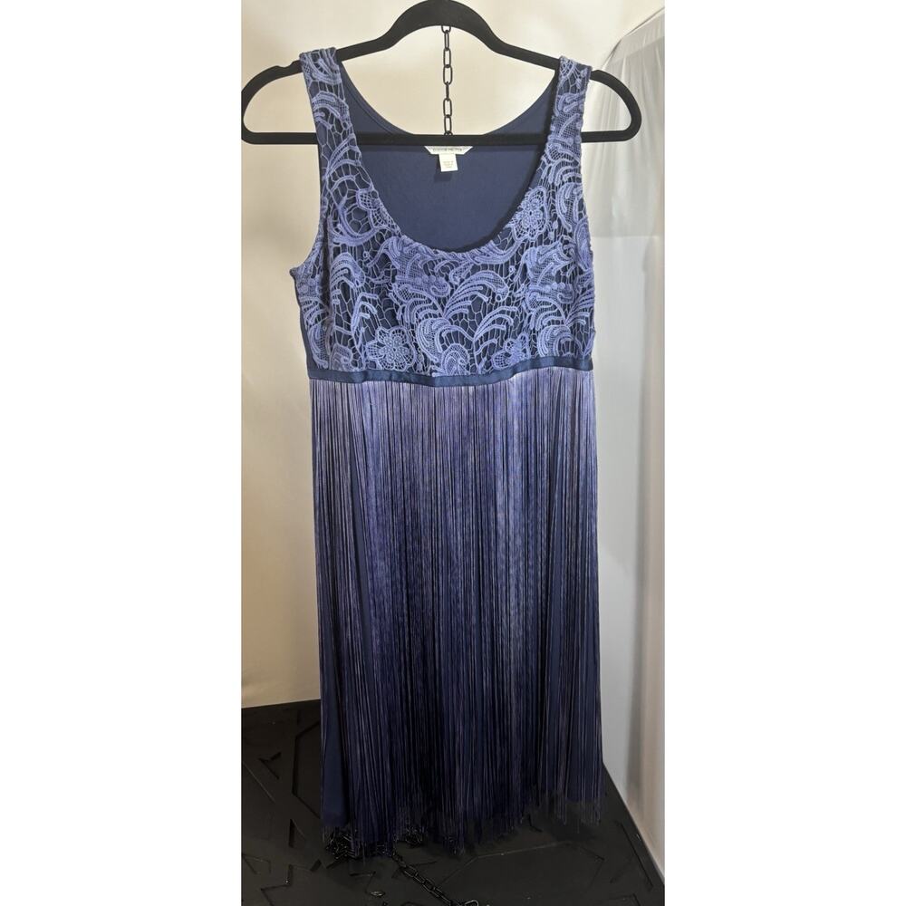 Boston Proper Fringe Dress Blue Lace Boho Festival Flapper Gatsby Sz 8